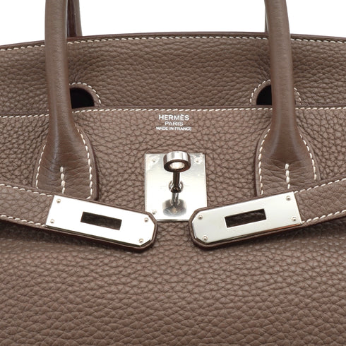 HERMES BIRKIN 30 ETOUPE TAURILLON CLEMENCE HAND BAG 2011 SQUARE O PALLADIUM HARDWARE 90340492