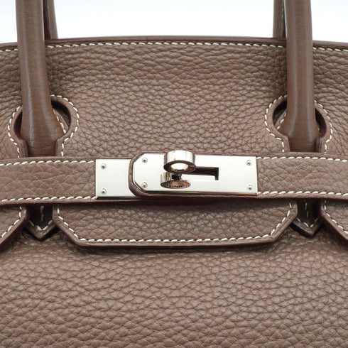 HERMES BIRKIN 30 ETOUPE TAURILLON CLEMENCE HAND BAG 2011 SQUARE O PALLADIUM HARDWARE 90340492