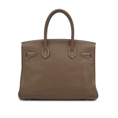 HERMES BIRKIN 30 ETOUPE TAURILLON CLEMENCE HAND BAG 2011 SQUARE O PALLADIUM HARDWARE 90340492