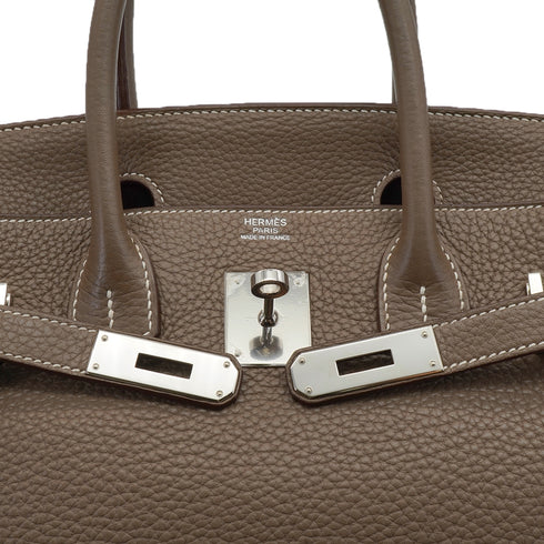 HERMES BIRKIN 30 ETOUPE TAURILLON CLEMENCE HAND BAG 2011 SQUARE O PALLADIUM HARDWARE 90340492