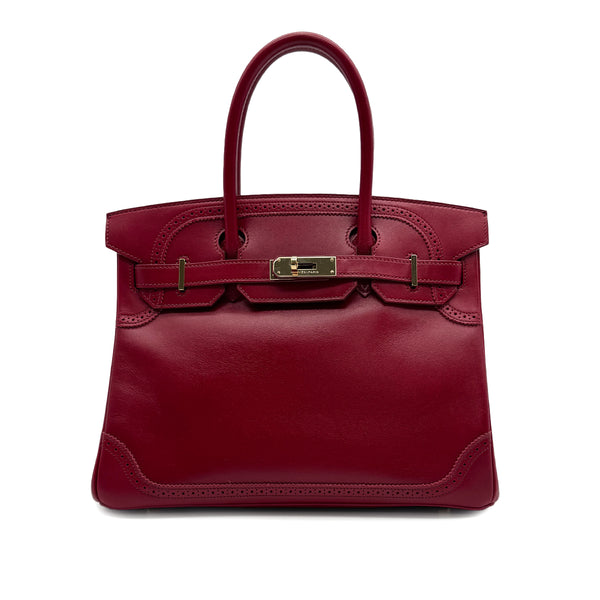 HERMES BIRKIN 30 GHILLIES RUBIS VEAU TADELAKT HAND BAG 2012 SQUARE P GOLD HARDWARE 90313549