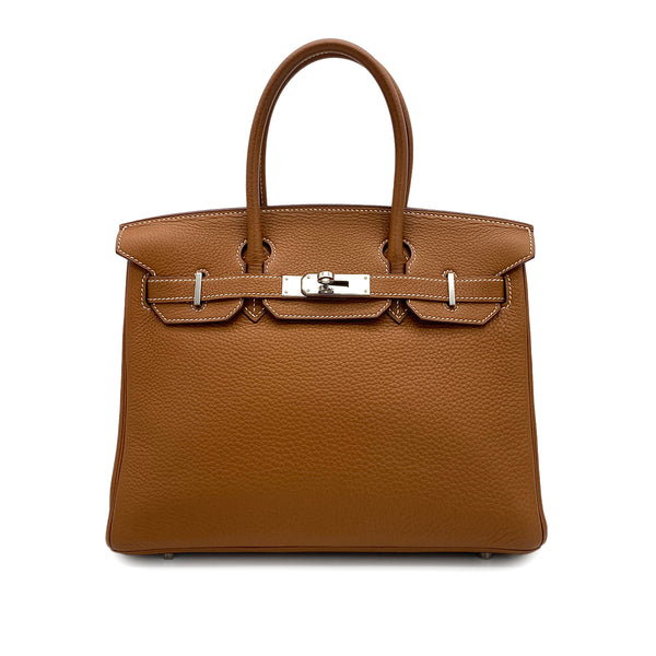 HERMES BIRKIN 30 GOLD TAURILLON CLEMENCE HAND BAG 2005 SQUARE I PALLADIUM HARDWARE 90325318