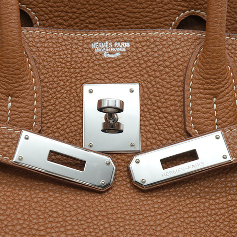 HERMES BIRKIN 30 GOLD TOGO HAND BAG 2006 SQUARE J PALLADIUM HARDWARE MARKED STAR 90343620