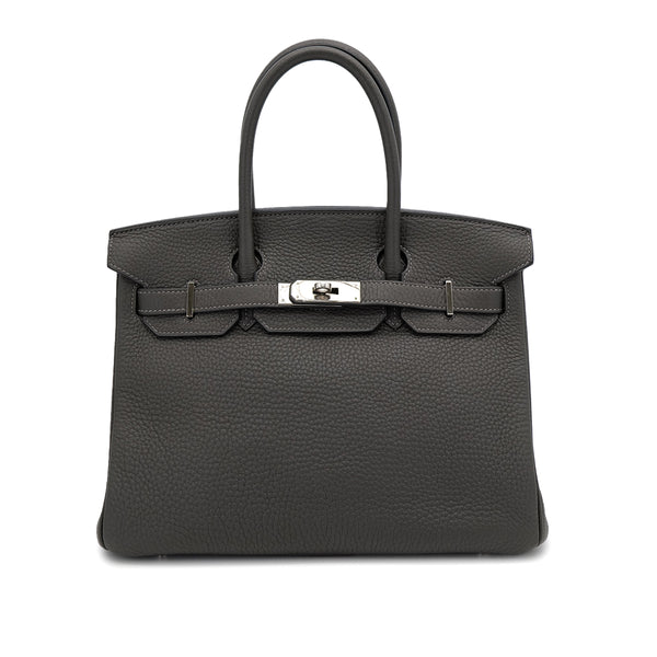 HERMES BIRKIN 30 GRAPHITE GRIS TOURTERELLE TAURILLON CLEMENCE HAND BAG 2012 SQUARE P PALLADIUM HARDWARE SPO 90313544