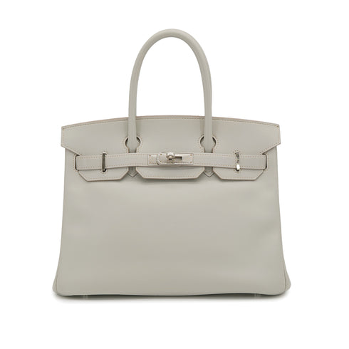 HERMES BIRKIN 30 GRIS PERLE VEAU TADELAKT HAND BAG 2014 SQUARE R GUILLOCHE HARDWARE 90322785
