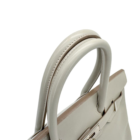 HERMES BIRKIN 30 GRIS PERLE VEAU TADELAKT HAND BAG 2014 SQUARE R GUILLOCHE HARDWARE 90322785