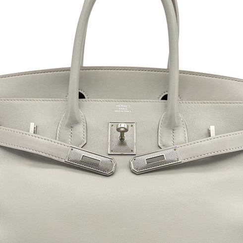 HERMES BIRKIN 30 GRIS PERLE VEAU TADELAKT HAND BAG 2014 SQUARE R GUILLOCHE HARDWARE 90322785