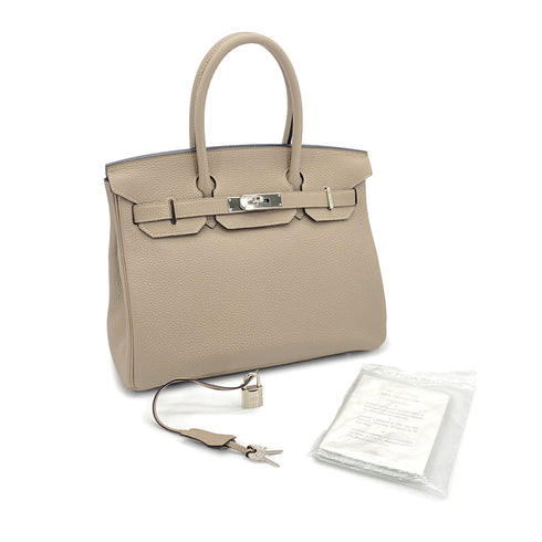 HERMES BIRKIN 30 GRIS TOURTERELLE TAURILLON CLEMENCE HAND BAG 2015 T STAMP PALLADIUM HARDWARE 90327059