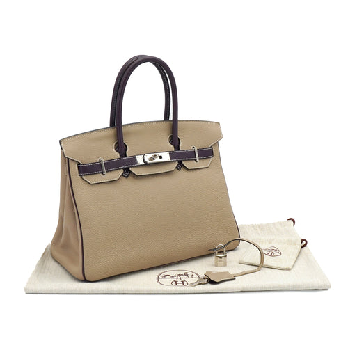 HERMES BIRKIN 30 GRIS TOURTERELLE VIOLET TOGO HAND BAG 2008 SQUARE L STAMP PALLADIUM HARDWARE 90349373