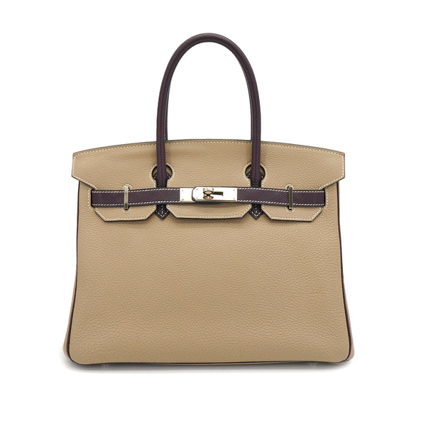 HERMES BIRKIN 30 GRIS TOURTERELLE VIOLET TOGO HAND BAG 2008 SQUARE L STAMP PALLADIUM HARDWARE 90349373