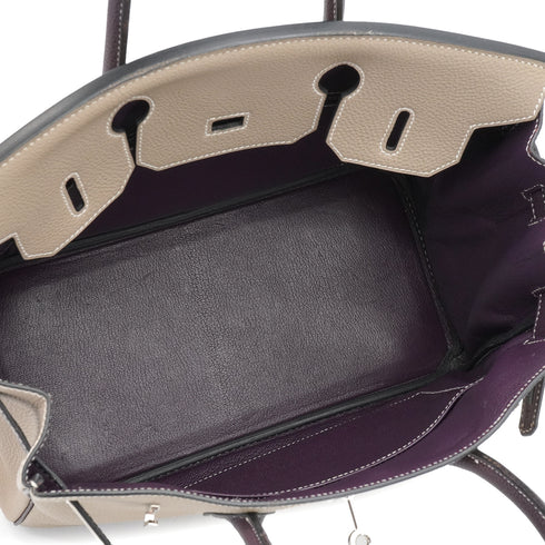 HERMES BIRKIN 30 GRIS TOURTERELLE VIOLET TOGO HAND BAG 2008 SQUARE L STAMP PALLADIUM HARDWARE 90349373