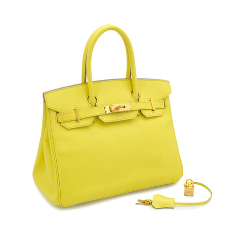 HERMES BIRKIN 30 LIME VEAU EPSOM HAND BAG 2011 SQUARE O GOLD HARDWARE 90339827