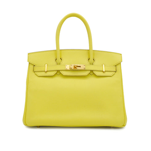 HERMES BIRKIN 30 LIME VEAU EPSOM HAND BAG 2011 SQUARE O GOLD HARDWARE 90339827