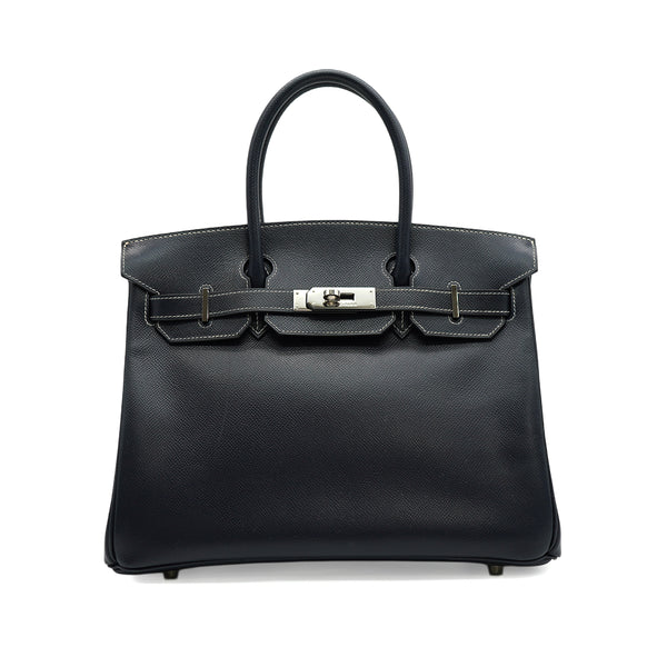 HERMES BIRKIN 30 NAVY BLUE LISSE HAND BAG 2001 SQUARE E PALLADIUM HARDWARE 90342736