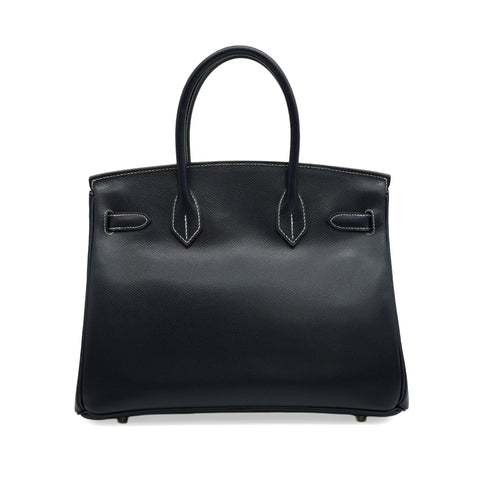 HERMES BIRKIN 30 NAVY BLUE LISSE HAND BAG 2001 SQUARE E PALLADIUM HARDWARE 90342736
