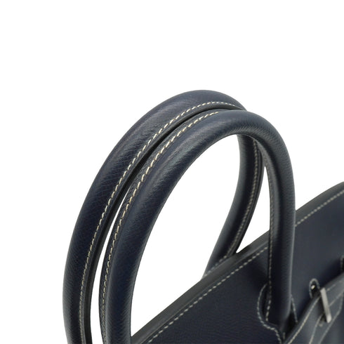 HERMES BIRKIN 30 NAVY BLUE LISSE HAND BAG 2001 SQUARE E PALLADIUM HARDWARE 90342736