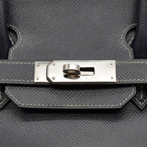 HERMES BIRKIN 30 NAVY BLUE LISSE HAND BAG 2001 SQUARE E PALLADIUM HARDWARE 90342736