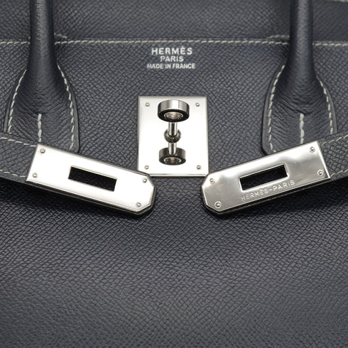 HERMES BIRKIN 30 NAVY BLUE LISSE HAND BAG 2001 SQUARE E PALLADIUM HARDWARE 90342736
