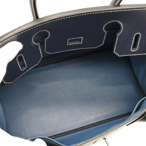 HERMES BIRKIN 30 NAVY BLUE LISSE HAND BAG 2001 SQUARE E PALLADIUM HARDWARE 90342736