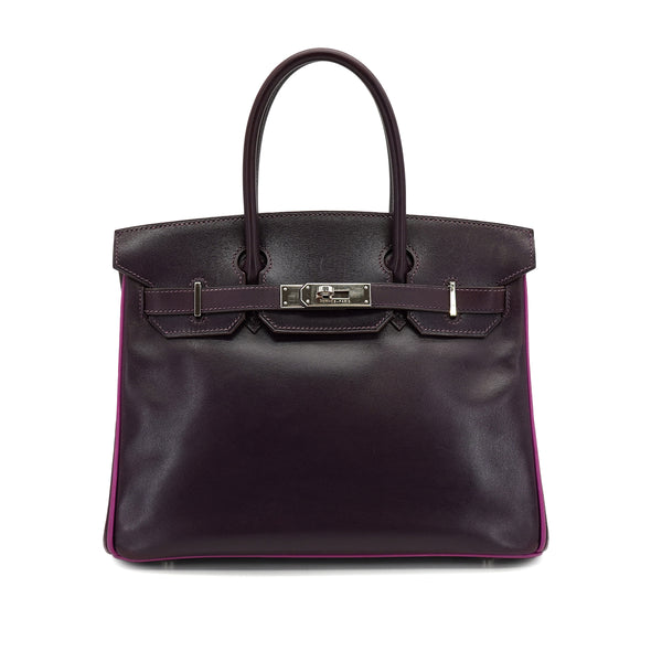 HERMES BIRKIN 30 RAISIN CYCLAMEN BOX CALF HAND BAG 2004 SQUARE H PALLADIUM HARDWARE 90326774