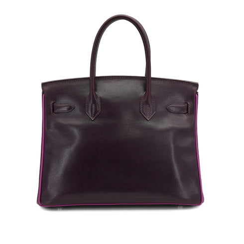 HERMES BIRKIN 30 RAISIN CYCLAMEN BOX CALF HAND BAG 2004 SQUARE H PALLADIUM HARDWARE 90326774
