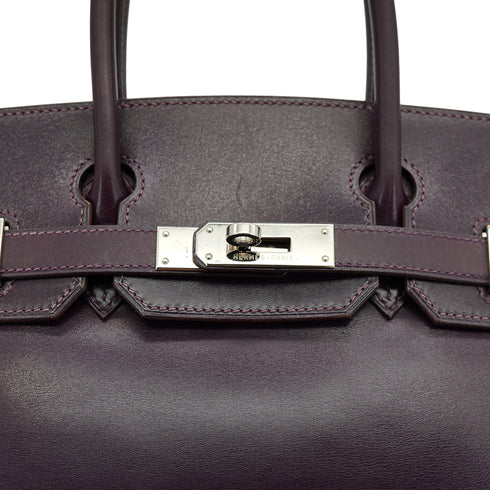 HERMES BIRKIN 30 RAISIN CYCLAMEN BOX CALF HAND BAG 2004 SQUARE H PALLADIUM HARDWARE 90326774