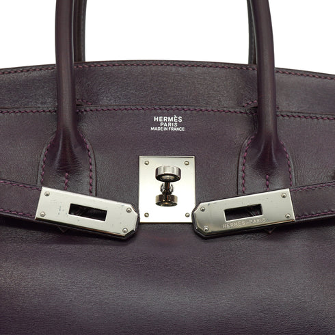 HERMES BIRKIN 30 RAISIN CYCLAMEN BOX CALF HAND BAG 2004 SQUARE H PALLADIUM HARDWARE 90326774