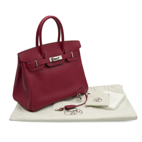HERMES BIRKIN 30 ROUGE GRENAT EPSOM HAND BAG 2010 SQUARE N PALLADIUM HARDWARE 90337652