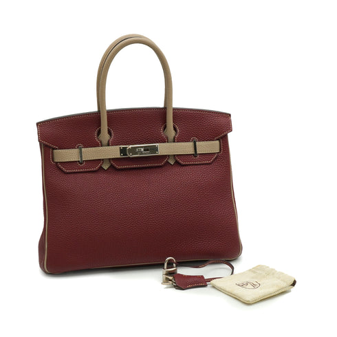 HERMES BIRKIN 30 ROUGE H GRIS TOURTERELLE TOGO HAND BAG 2009 SQUARE M PALLADIUM HARDWARE 90347765