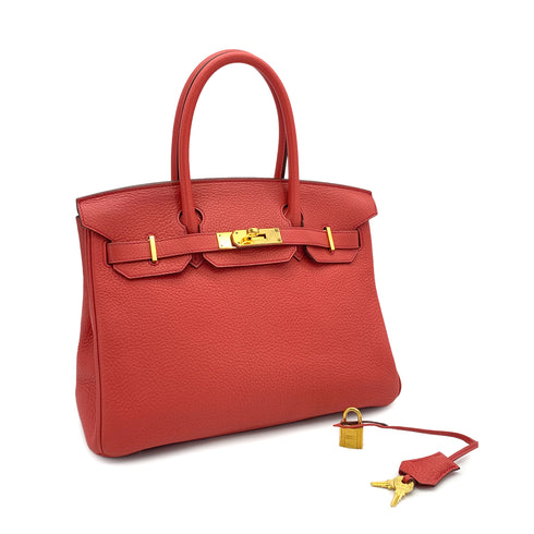 HERMES BIRKIN 30 ROUGE PIVOINE TAURILLON CLEMENCE HAND BAG 2015 T STAMP GOLD HARDWARE 90317928