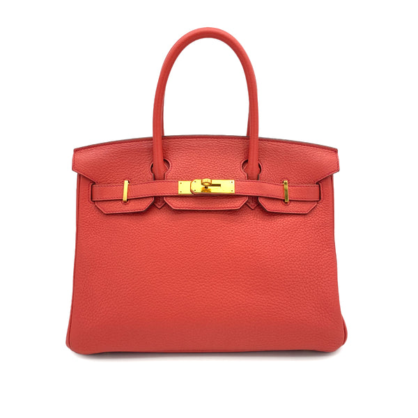 HERMES BIRKIN 30 ROUGE PIVOINE TAURILLON CLEMENCE HAND BAG 2015 T STAMP GOLD HARDWARE 90317928
