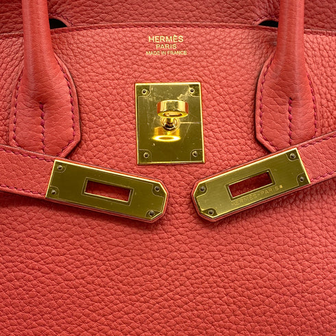 HERMES BIRKIN 30 ROUGE PIVOINE TAURILLON CLEMENCE HAND BAG 2015 T STAMP GOLD HARDWARE 90317928