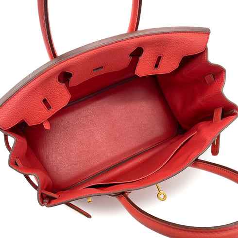 HERMES BIRKIN 30 ROUGE PIVOINE TAURILLON CLEMENCE HAND BAG 2015 T STAMP GOLD HARDWARE 90317928