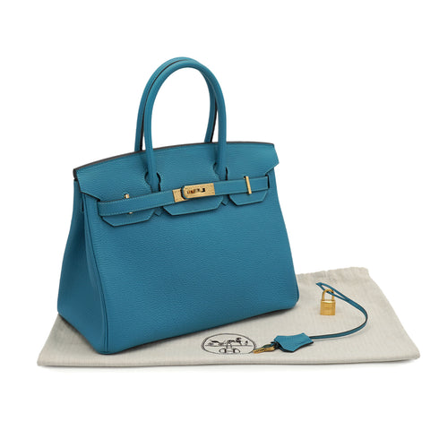 HERMES BIRKIN 30 TURQUOISE TOGO HAND BAG 2014 SQUARE R GOLD HARDWARE 90331244