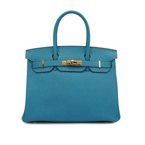 HERMES BIRKIN 30 TURQUOISE TOGO HAND BAG 2014 SQUARE R GOLD HARDWARE 90331244