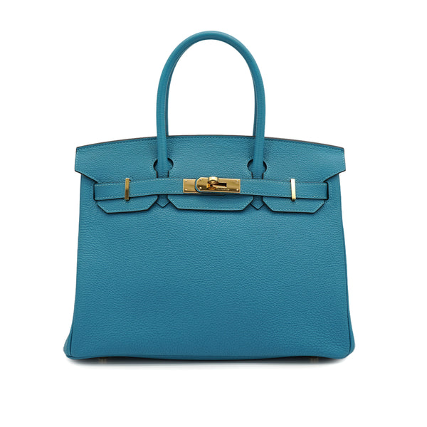 HERMES BIRKIN 30 TURQUOISE TOGO HAND BAG 2014 SQUARE R GOLD HARDWARE 90331244