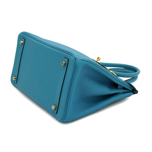 HERMES BIRKIN 30 TURQUOISE TOGO HAND BAG 2014 SQUARE R GOLD HARDWARE 90331244