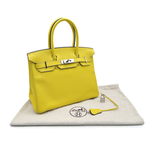 HERMES BIRKIN 30 VERSO LIME GRIS TOURTERELLE EVERCOLOR HAND BAG 2019 D STAMP PALLADIUM HARDWARE 90327146