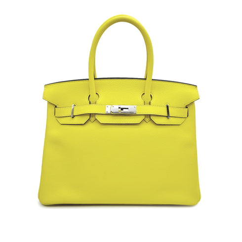 HERMES BIRKIN 30 VERSO LIME GRIS TOURTERELLE EVERCOLOR HAND BAG 2019 D STAMP PALLADIUM HARDWARE 90327146