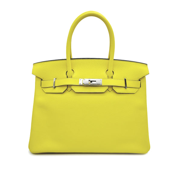 HERMES BIRKIN 30 VERSO LIME GRIS TOURTERELLE EVERCOLOR HAND BAG 2019 D STAMP PALLADIUM HARDWARE 90327146