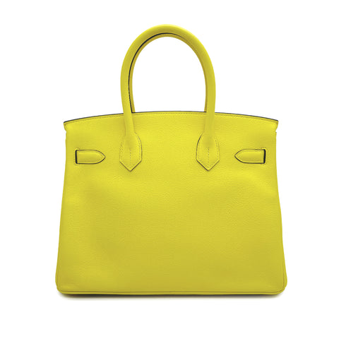 HERMES BIRKIN 30 VERSO LIME GRIS TOURTERELLE EVERCOLOR HAND BAG 2019 D STAMP PALLADIUM HARDWARE 90327146