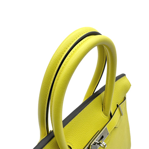 HERMES BIRKIN 30 VERSO LIME GRIS TOURTERELLE EVERCOLOR HAND BAG 2019 D STAMP PALLADIUM HARDWARE 90327146