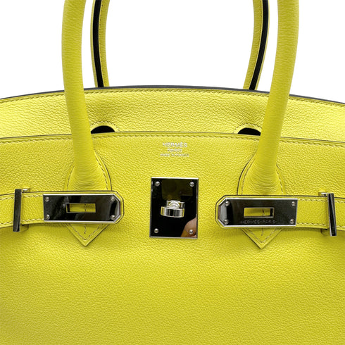 HERMES BIRKIN 30 VERSO LIME GRIS TOURTERELLE EVERCOLOR HAND BAG 2019 D STAMP PALLADIUM HARDWARE 90327146