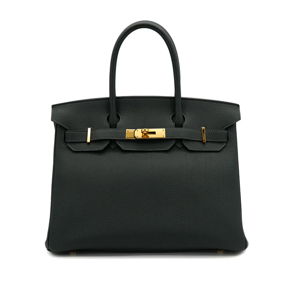 HERMES BIRKIN 30 VERT FONCE TOGO HAND BAG 2016 X STAMP GOLD HARDWARE 90314883