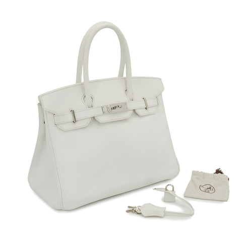 HERMES BIRKIN 30 WHITE COUCHEVEL HAND BAG 2002 SQUARE F PALLADIUM HARDWARE 90331805