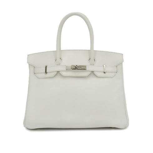HERMES BIRKIN 30 WHITE COUCHEVEL HAND BAG 2002 SQUARE F PALLADIUM HARDWARE 90331805