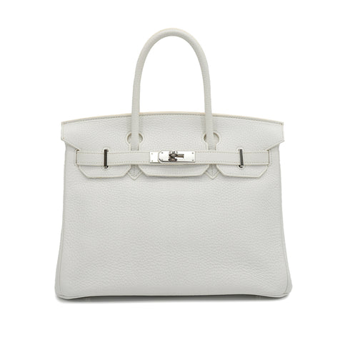 HERMES BIRKIN 30 WHITE TAURILLON CLEMENCE HAND BAG 2007 SQUARE K STAMP PALLADIUM HARDWARE 90331000