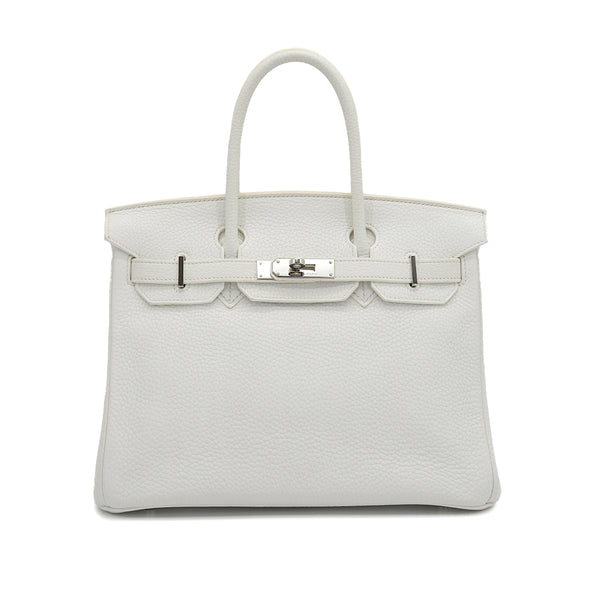 HERMES BIRKIN 30 WHITE TAURILLON CLEMENCE HAND BAG 2007 SQUARE K STAMP PALLADIUM HARDWARE 90331000