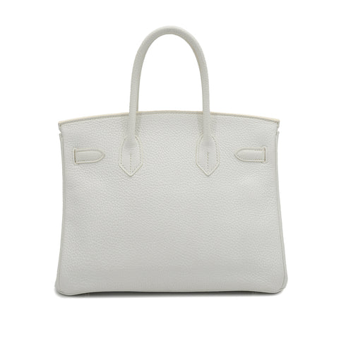 HERMES BIRKIN 30 WHITE TAURILLON CLEMENCE HAND BAG 2007 SQUARE K STAMP PALLADIUM HARDWARE 90331000