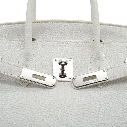 HERMES BIRKIN 30 WHITE TAURILLON CLEMENCE HAND BAG 2007 SQUARE K STAMP PALLADIUM HARDWARE 90331000